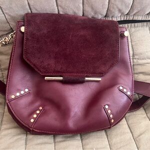 Sandro Women’s Bonnie Burgundy and Gold Leather & Suede Crossbody Bag. Good
